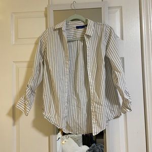 White and navy striped button down